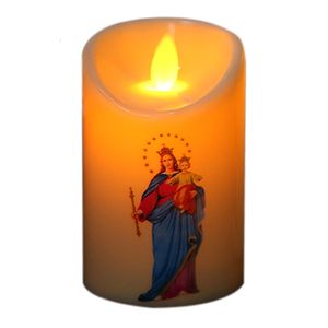 Candles Creative Jesus Christ Candles Lamp LED Tealight Romantic Pillar Light Battery Operated Flameless Electronic Candle Candles Home 230710