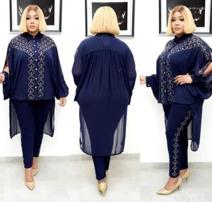 Ethnic Clothing 2 Piece Set Women Fall African Clothes For Dresses Dashiki Fashion Diamond Long Tops Pants Suit Party Plus Size