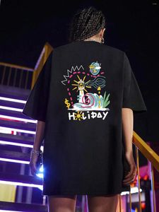 Men's T Shirts Happy Holiday Train Manga Graphic Streetwear T-shirts Women Summer Cotton High Street Tops Short Sleeve Casual Unisex Tshirts