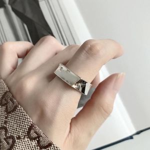 Klusterringar Trendiga 925 Sterling Silver Bröllopsband Vänskapssmycken Heavy Duty Geometrisk Signet Rektangel Öppen Fyrkantig Ram Ring