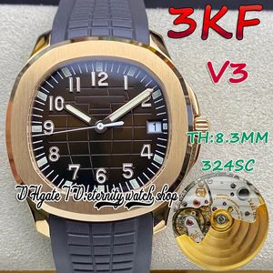 Sonsuzluk Saatleri 3KF V3 Yükseltme Versiyonu 3K5167 Cal.324 S C Otomatik Koyu Kahverengi Doku Dial Dial Mens Minimum Gürültü İzle İsviçre Hareketi Gül Altın Kılıf Kauçuk Kayış