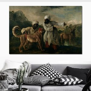 Cheetah with Two Indian Servants and A Deer Realistic Handmade Canvas Art George Stubbs Painting Horses Modern Bedroom Decor