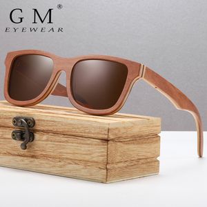 Óculos de sol polarizados GM feminino masculino em camadas marrom skate armação de madeira estilo quadrado óculos para senhoras em caixa de madeira