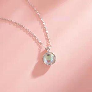 Pendant Necklaces VOQ Silver Color Round Moonstone Necklace Ladies Charm Clavicle Chain Luxury Jewelry