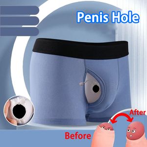 Man Penis Pouch Underwear Front Open Boxers Expose Hole Sheath Trunks Foreskin Enhancing Sexy Bulge Lingerie Health Care Glan