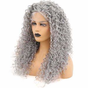 Nxy Sliver Grey Lace Front Wig Curly Synthetic Wig Cheap Wig Pre Plucked Natural Hair Glueless for Black Women Cosplay Wig 230524