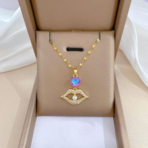 Anhänger Halsketten Edelstahl Gold Farbe Zirkon Lip Herz Kette Halskette Für Frauen Party Mode Schmuck Geschenk