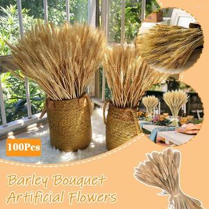 Flores decorativas 100 unidades de espigas de trigo, talos secos naturais, grama, cevada, buquê, artificial, para fazer você mesmo, cozinha artesanal, decoração de casamento