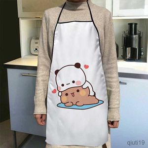 キッチンエプロンかわいいパンダクマの抱擁キッチンエプロンディナークッキングエプロン大人のベーキングアクセサリー防水生地プリントクリーニングツール R230710