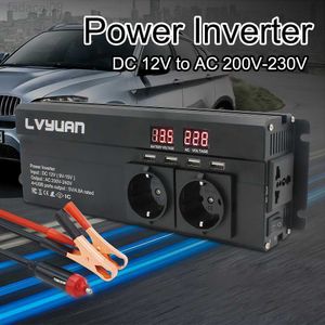 Jump Starter Car 6000W Peak DC 12V24V To AC 220V LED Display EU Plug Power Inverter Volts Converter Charger Inversor Transformer HKD230710