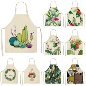 Grembiule da cucina Piante tropicali Cactus Grembiule da cuoco da cucina per donna Cucina casalinga Caffetteria Grembiuli per pulizia lino cotone 55x68cm R230710