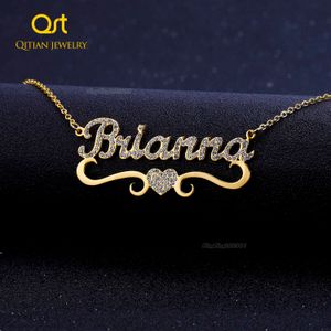 Hänge Halsband Hjärta Med Personligt Namn Halsband För Kvinnor Anpassat Guld Stål BlingBling Personifiera ICED OUT HALSBAND