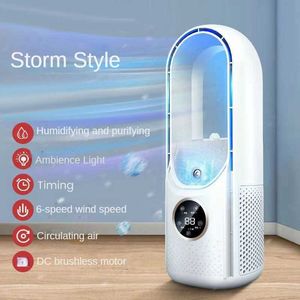 Electric Fans Portable Leafless Electric Fan Air Cooler 6 Speed Silent Timer Air Conditioner Cooling Fan Humidifier Desktop Conditioning Fans R230710