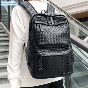 wholesale men shoulder bags 2 colors simple and versatile black outdoor leisure travel backpack college wind woven student backpacks street popular computer bag