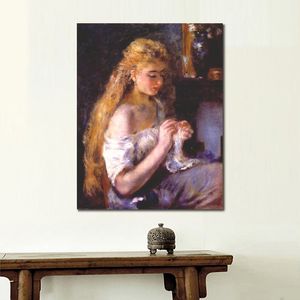 Figura tela arte donna ragazza uncinetto Pierre Auguste Renoir dipinti fatti a mano opere d'arte moderna decorazioni per la casa