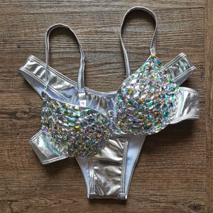 Dambadkläder Sexiga Lyxiga Diamond Silver Bikinis Set Dam Push Up Biquinis Damkläder Kristall Honey Moon Beachwear 230707