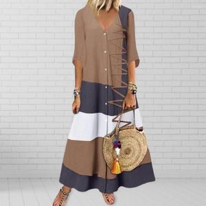 Случайные платья пуговицы напечатаны Boho Beach Long Dress Streetwear Plus Size Big Swing Hoot для знакомств