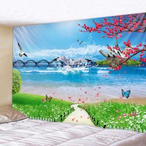 Tapisseries The Beach Sea Gull Scenic Tapestry and Sandy Beach Picnic Handduk