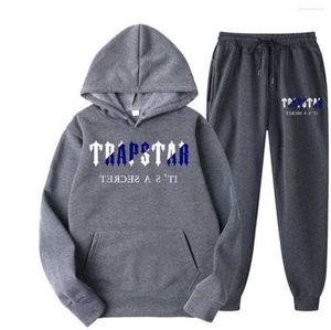 Men's T Shirts 2022 Brand TRAPSTAR Printed Sportswear Men 15 Colors Warm Two Pieces Set Loose Hoodie Sweatshirt Pants Jogging m,jbvh