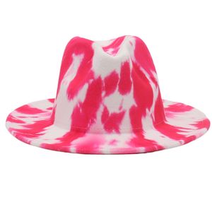 Graffiti Printing Jazz Top Hat Women Men Autumn Wide Brim Fascinator Tie-dye Fedora Hat for Party Wedding Panama Felt Cap