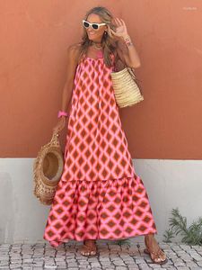 Abiti casual Moda in maxi per le donne Summer Sundress senza maniche Sexy Slim Vestidos Femme Plaid Long Dress Female