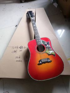 Custom Solid Wood 12 strängar Doves in flight röd färg dreadnought klassisk folksalong akustisk gitarr