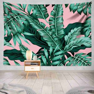 Tapestries Tapestry Wall Hanging Tropical Green Leaves Pink Exotic Leaf Tropic Banana Floral Flower Wall Tapestry Bedroom Living Room R230710