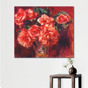 Handmade Pierre Auguste Renoir Oil Painting Moss Roses Modern Canvas Art Modern Still Life Artwork Living Room Decor