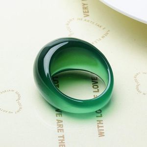 With Side Stones Real green jade ring crystal chalcedony tail agate rings men women jewelry lucky stone finger brand gemstone ruby 230710