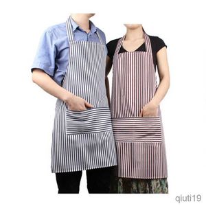 Fartuch kuchenny Unisex Chef Cooking Kitchen Catering Fartuch z kieszenią Medium Fashion Kitchen Blue Red Stripe R230710