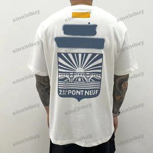 xinxinbuy Men designer Tee t shirt 23ss Paris impressão ponte manga curta algodão feminino branco preto azul S-2XL