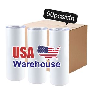 USA CA warehouse 20oz Straight Blanks Stainless Steel Water Bottles Cups Double Walled 20OZ Sublimation Blanks Car Mugs with straw JY10