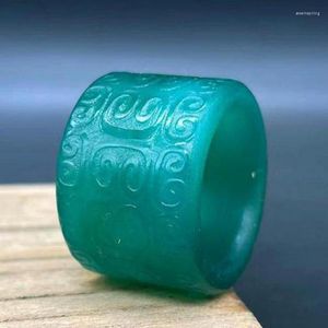 Cluster Rings Blue Jade Ring Natural Stone Hand-carved Exquisite Pattern Red Jades Stones Thumb Men Women Healing Gemstone Fine Jewelry