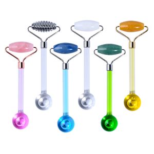 Uppdatera Natural Rose Quartz Roller Face Massage Tool Set Mini Ice Globes Facial Ice Globes Ball Eye Roller Skönhet Hudvård Ansiktsmassager