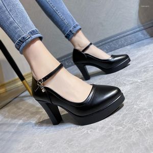 Scarpe eleganti Décolleté con plateau in PU nero Primavera 2023 da donna Fibbia poco profonda a punta singola Abbigliamento da ufficio sexy professionale moderno