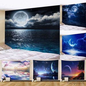 Tapeçarias Tapeçaria Mais Bela Luz da Lua Visão Noturna Bonita Fundo de Arte de Parede Quarto Decoração de Sala de Estar Pano Pendurado R230710