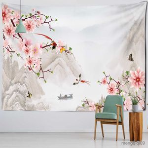 Tapestries Artistic Conception Flower And Bird Painting Mural Tapestry Wall Hanging Bedroom Living Room Home Decor R230710