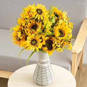 Fiori decorativi Girasole Fiore artificiale Seta Ramo lungo Pianta Matrimonio Giallo Decorazioni floreali Estate Casa Regalo di compleanno Forniture per feste