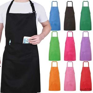Avental de cozinha unissex ajustável avental de cozinha doméstico avental de cor sólida chef garçom churrasco cabeleireiro adulto avental de bolso materiais de cozinha R230710