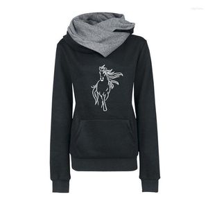 Kadın Hoodies Güzel At Ön Baskı Sweatshirt Kadın Femmes Sonbahar Hayvan Sevgili Hediye Cepleri Toka Kırpılmış Günlük Kadın Tops