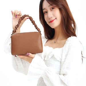 Leather women crossbody small lift bun top layer cowhide shoulder bag Business trend double zipper women's satchel bag