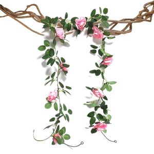 Fiori decorativi 1 pz Vite artificiale Rose Rattan Decorazione di nozze fai da te Fiore finto Home Room Decor Wall Hanging Garland Plants