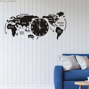 壁時計ビッグ世界地図時計創造性モダンなリビングルームの壁のデザイン壁時計世界クォーツサイレントリビングルーム特大時計 Z230711