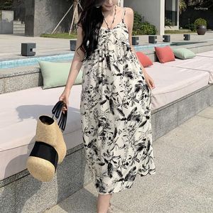 Abiti casual Abiti da donna Stampa Sexy Slip Beach Dress Summer Fashion Vintage Backless Long Chic Elegante sera in chiffon