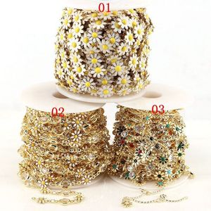 Ketten 5 Meter Großhandel Messing Gänseblümchen Charm Kette vergoldet CZ Emaille Blume Perlen für Halskette Armband DIY Schmuckherstellung 230710