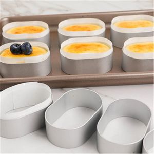 Pişirme Kalıpları 10 PCS Paslanmaz Oval Mus Cheesecake Kalıp Yarı Yumurlu Halka Yumurta Tart 100 PCS Yüksek Sıcaklık Yağ Kağıt Kesme