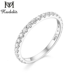 Med sidostenar Kuololit Solid 10K vitguld Ring för kvinnor naturlig Solitaire matchande halvt bröllopsband Engagement 230710