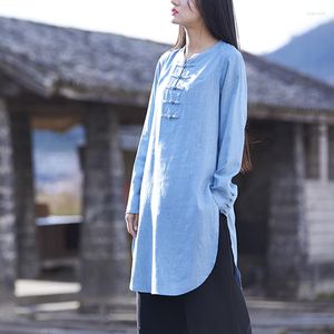 Women's Blouses Aransue Spring And Summer Women Outweawr Shirt Bamboo Long Coat Linen Vintage Blouse Design Blusa #BX365