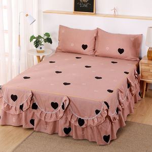 Sängkläder Princess 1 ST Överkast Klänning Set RUFFLES Lakan King Queen Size Hem Halkskydd Platt Lakan 1 5 1 8 2M Soft 230710