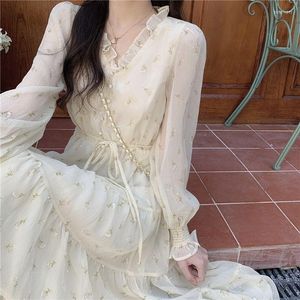 Casual Dresses Long Sleeves Spring Autumn Floral Chiffon Dress Korean Style Clothes For Women Elegant Gowns Woman Clothing Harajuku